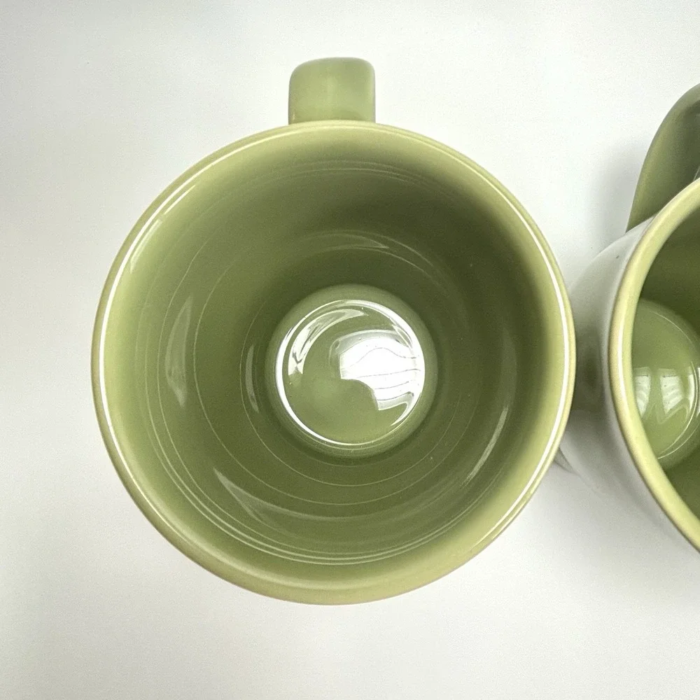 Pottery Barn Sophia Mugs Set of 2 Light Olive Green Stoneware Portugal 16 Oz